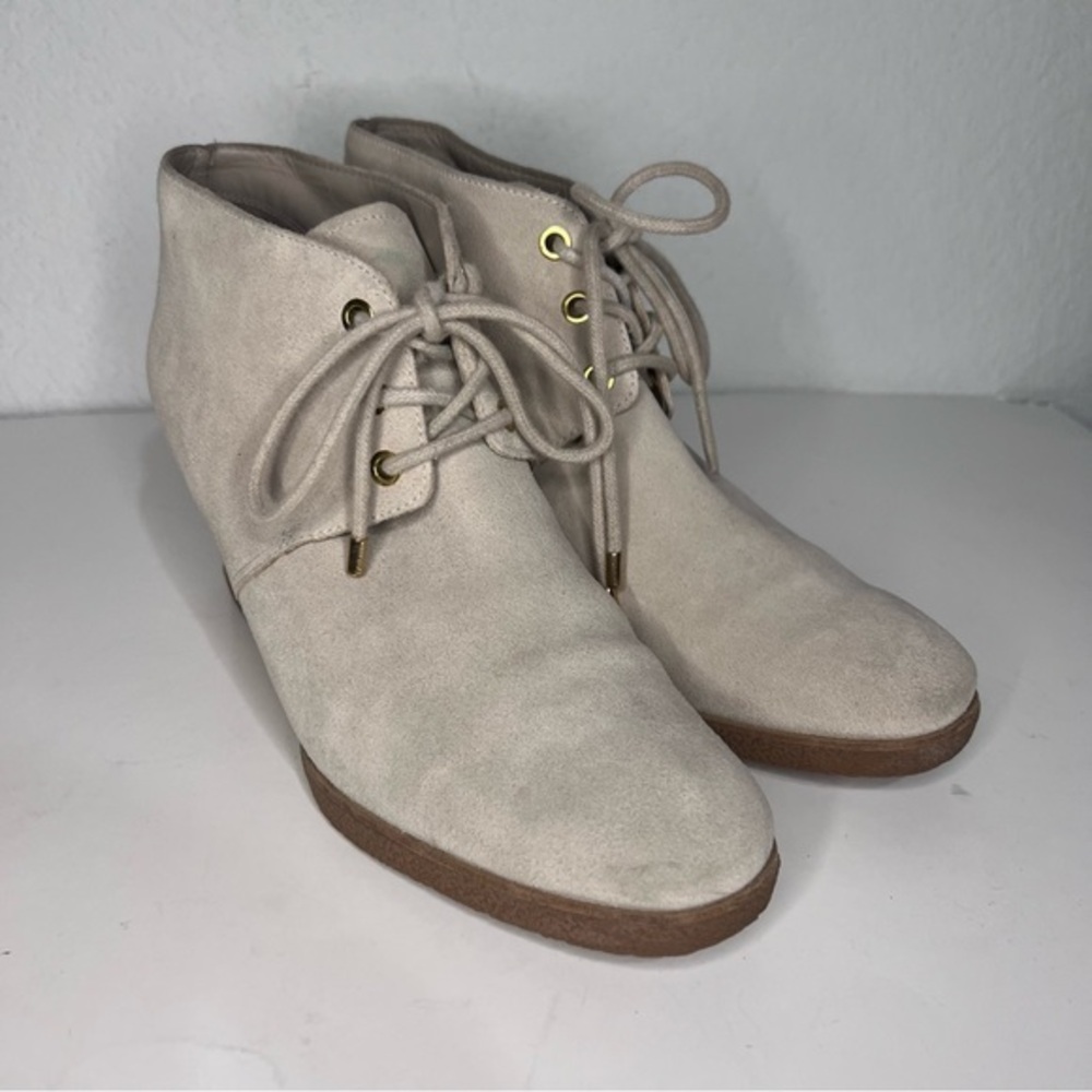 Cole Haan Beige Suede Leather Lace Up Wedge Chukka Boots  11